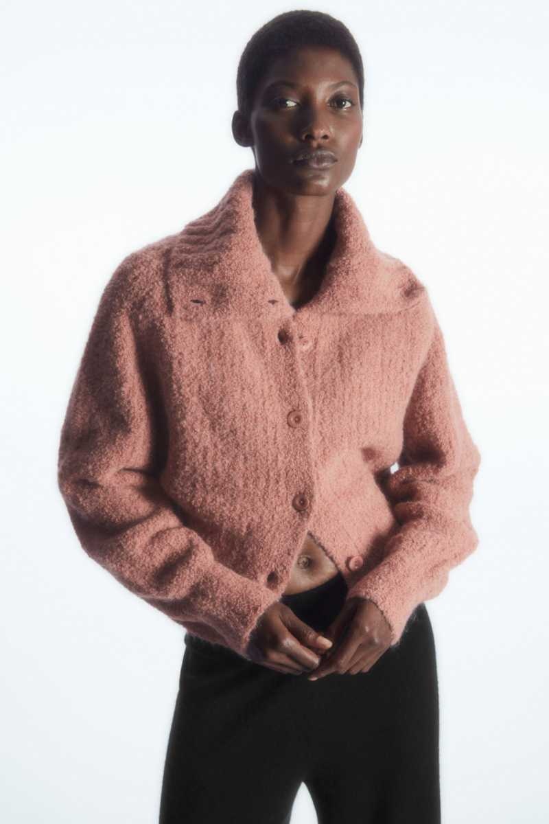 Women\'s COS Spread-Collar Textured Alpaca Cardigan Pink | 8549RMEKV