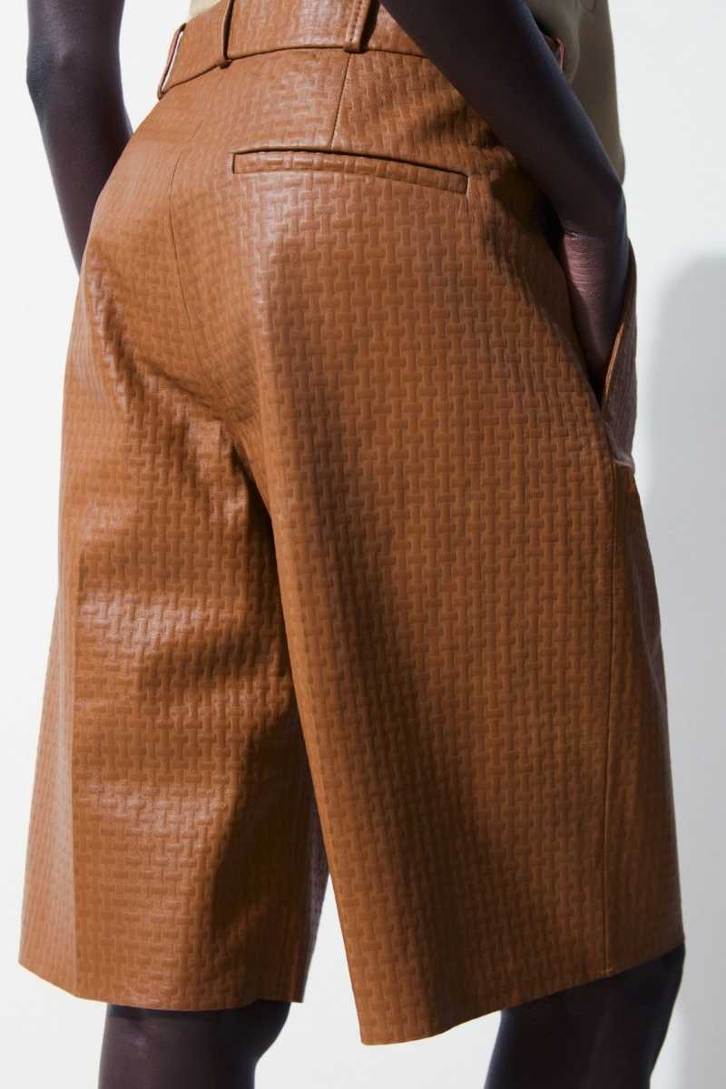 Women's COS The Embossed-Leather Bermuda Shorts Brown | 6503AMGPL