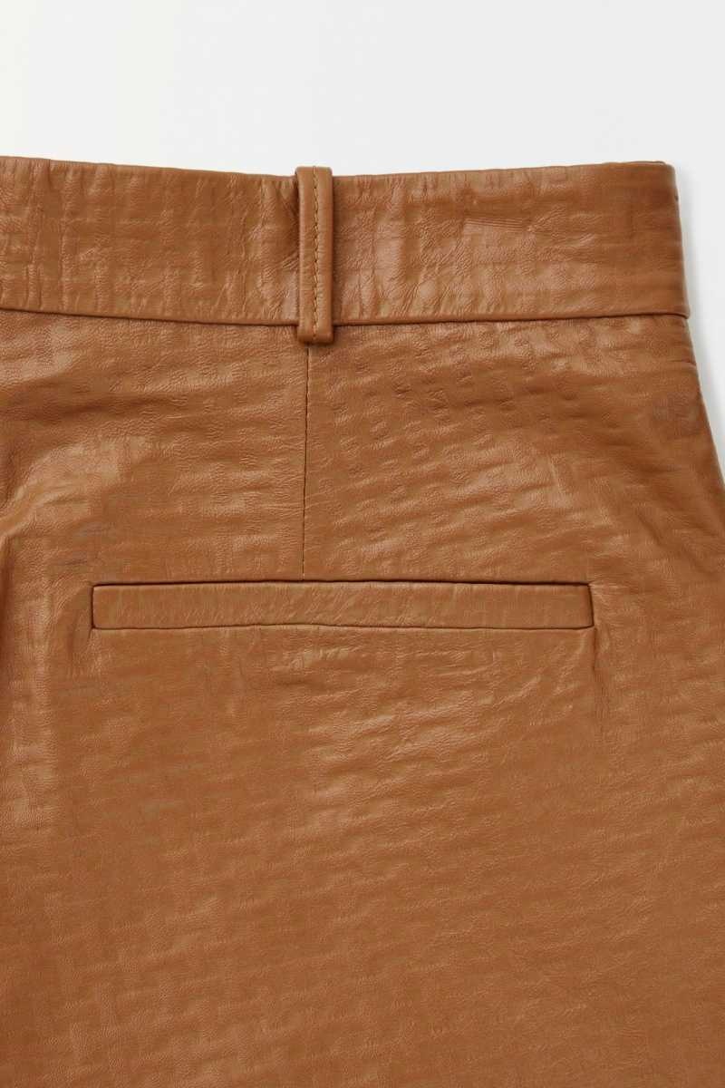 Women's COS The Embossed-Leather Bermuda Shorts Brown | 6503AMGPL