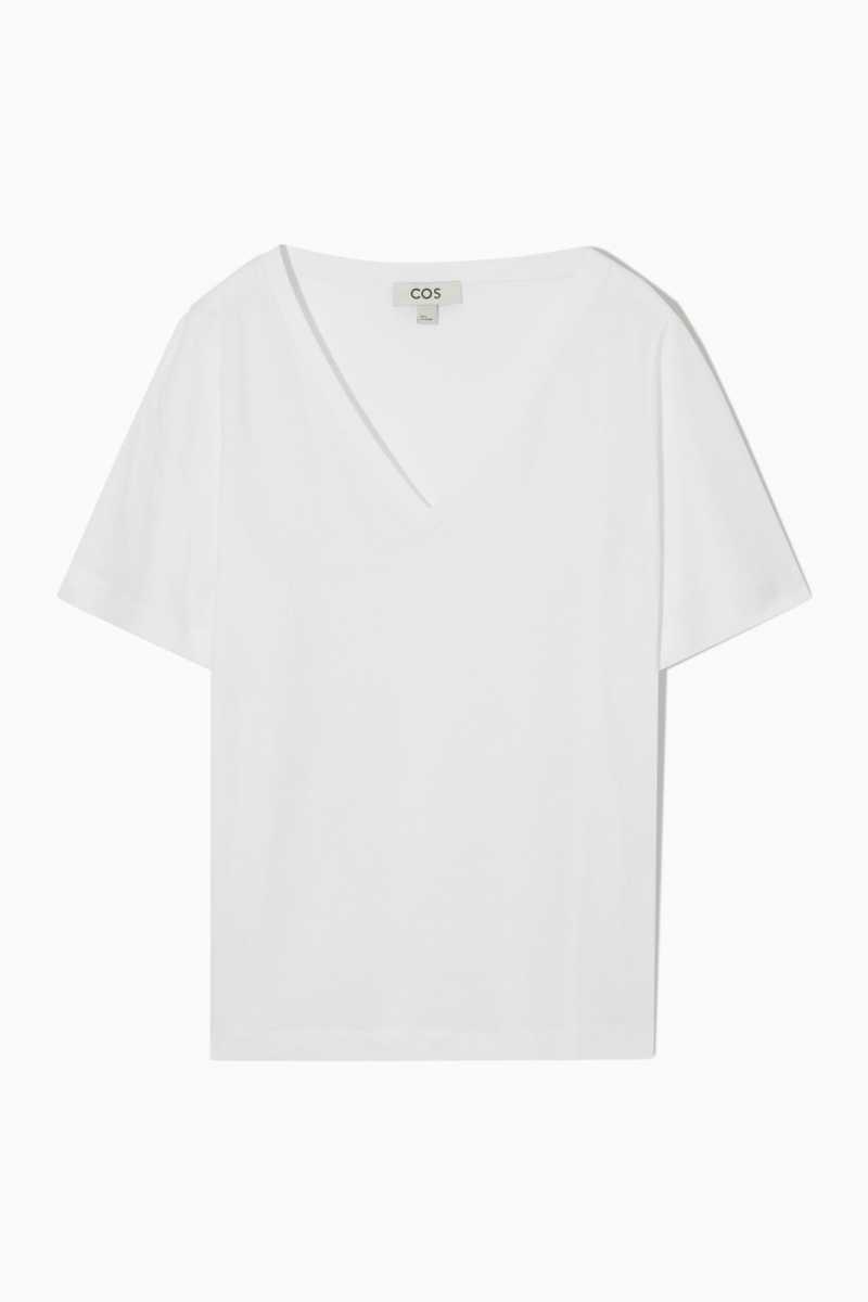 Women's COS V-Neck T-Shirt White | 3017VGLDY