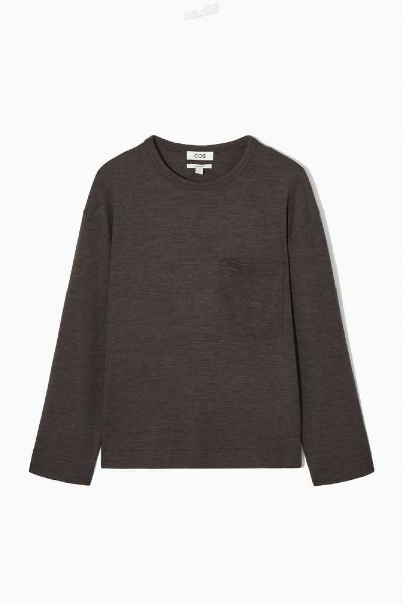 Women's COS Wool-Blend Long-Sleeved T-Shirt T-Shirt | 6527TKPOG